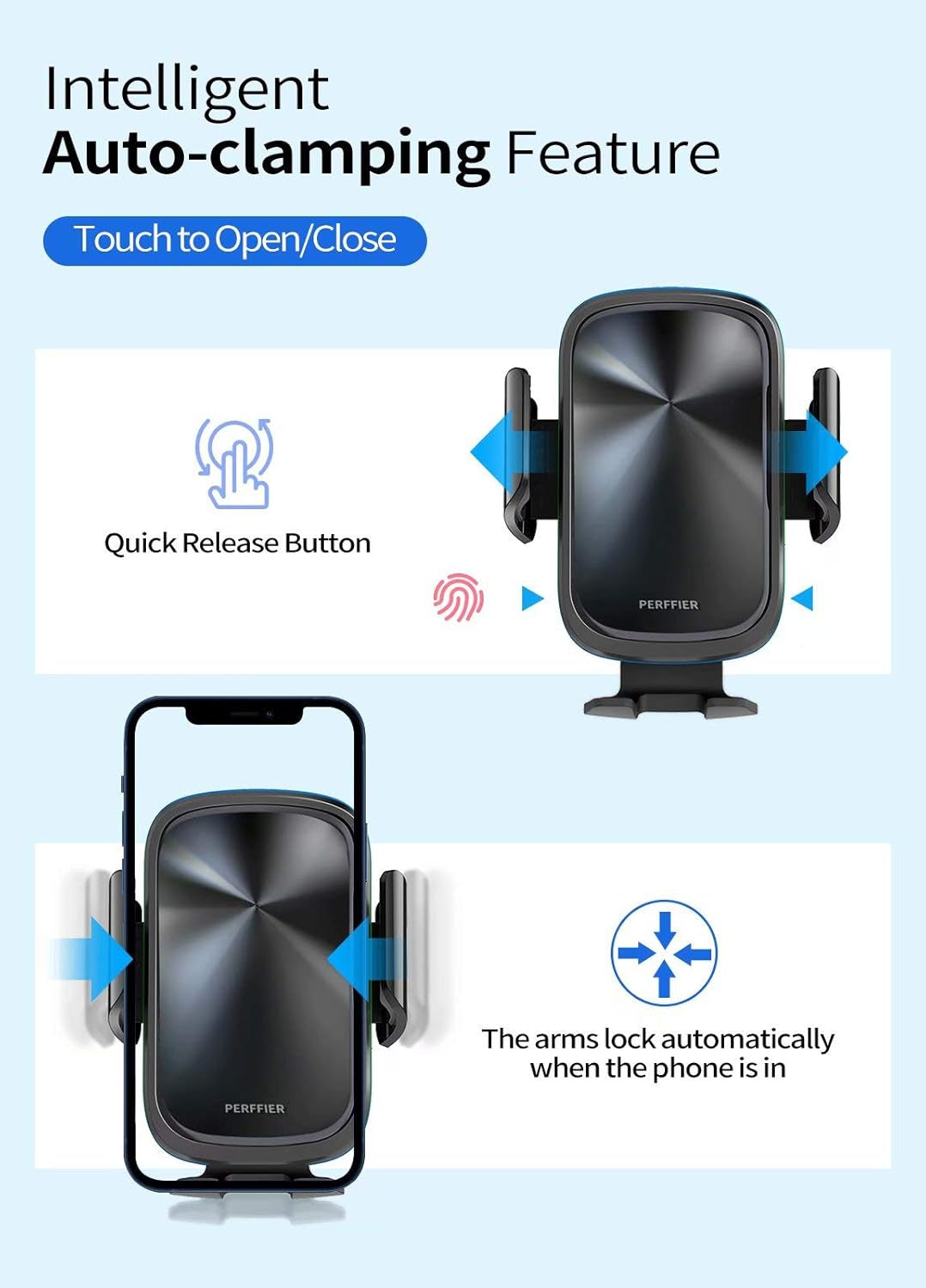 Wireless Car Charger 15W Qi Fast Charger and Air Vent Phone Holder Auto Clamping Wireless Car Charger Mount Compatible for Iphone 12/11/XR, Samsung S20/S10, and Any QI Cell Phone(Black)