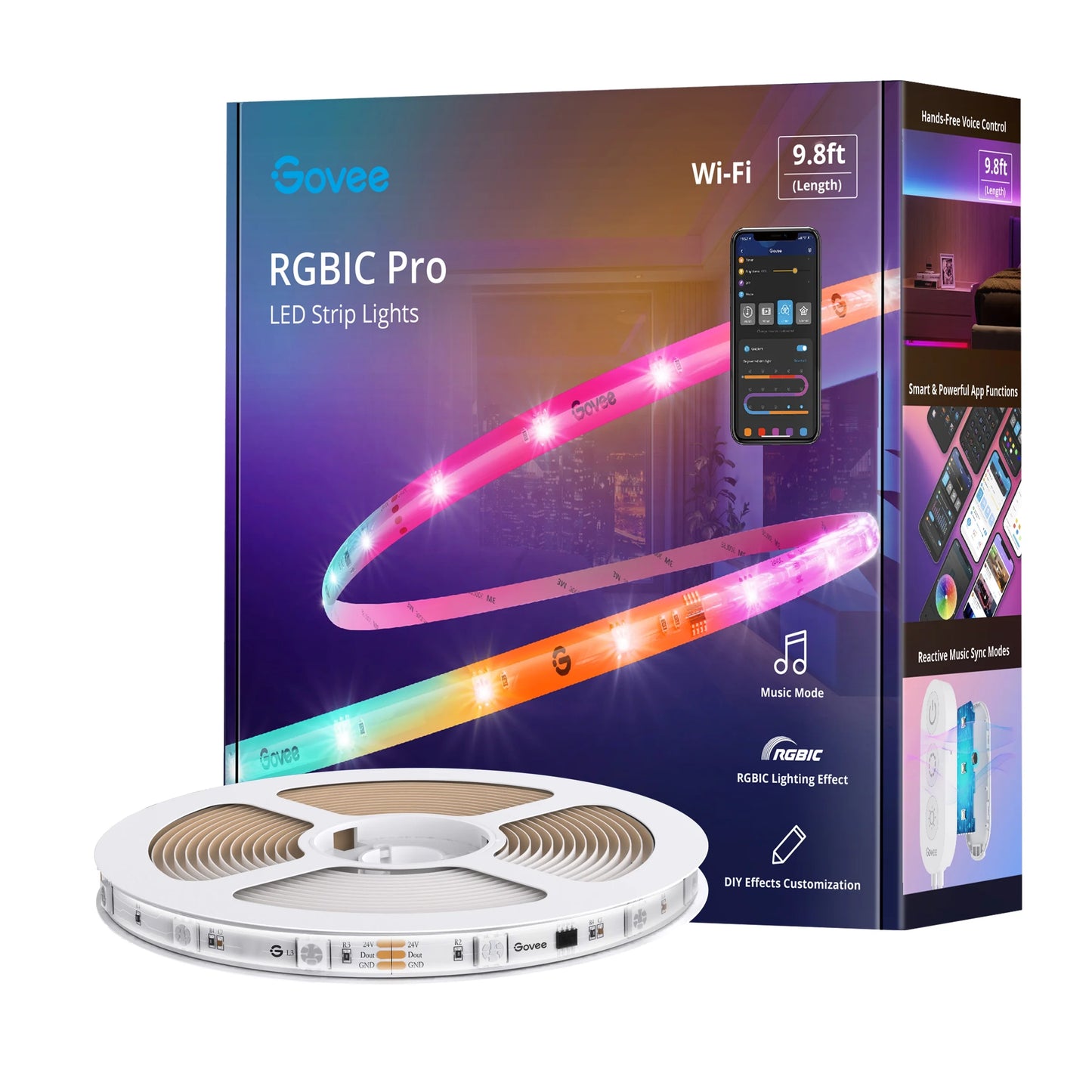 9.8Ft Wi-Fi RGBIC LED Strip Lights - Smart App Control, Voice Activation, Music Sync & DIY Color Changing for Bedroom Ambiance