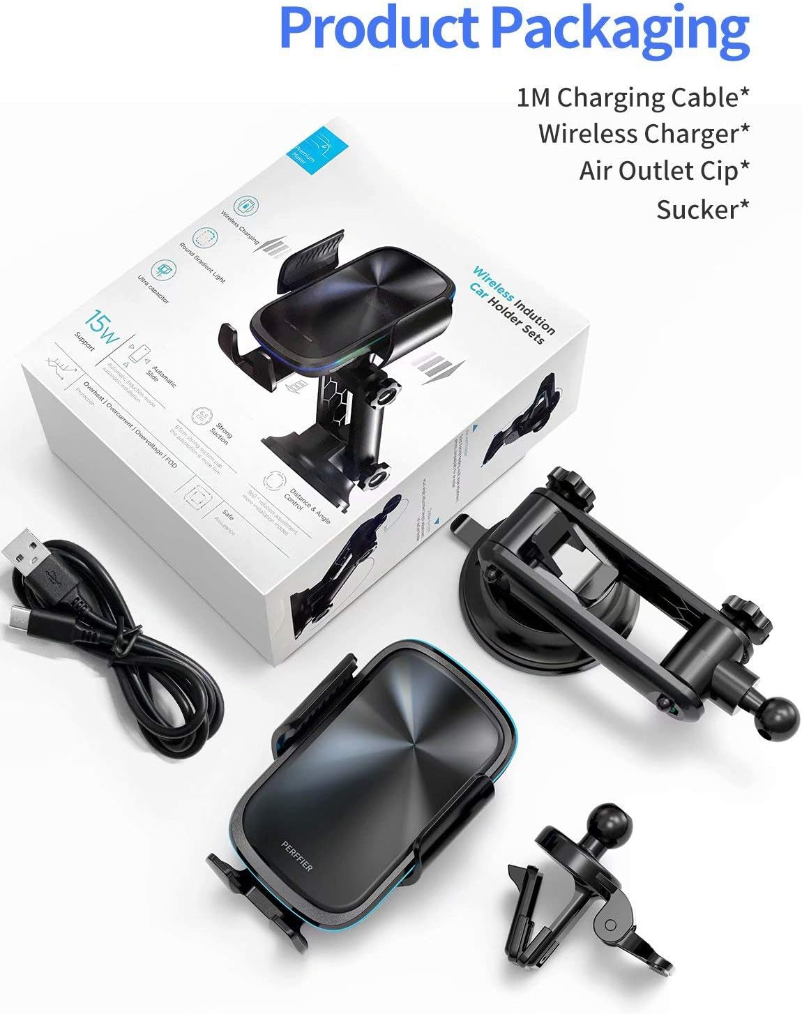 Wireless Car Charger 15W Qi Fast Charger and Air Vent Phone Holder Auto Clamping Wireless Car Charger Mount Compatible for Iphone 12/11/XR, Samsung S20/S10, and Any QI Cell Phone(Black)